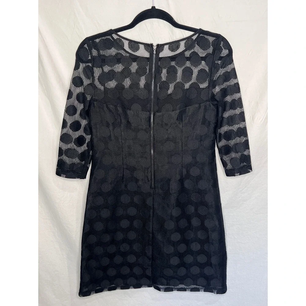 Betsey Johnson Dress Size 2 Black Polka Dot Sheer Mesh Overlay Party Dress Retro